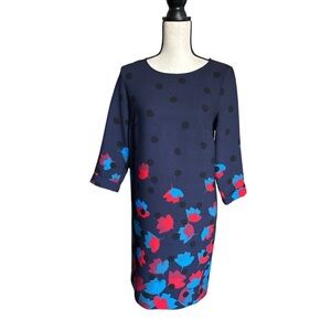 Boden Blue and Red Sheath Dress 3/4 Sleeve Crew Neck